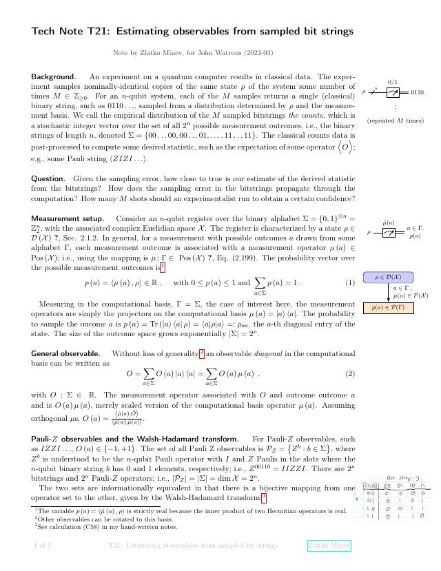 First page of Estimating Observables from Bitstrings, T21 (bonus)