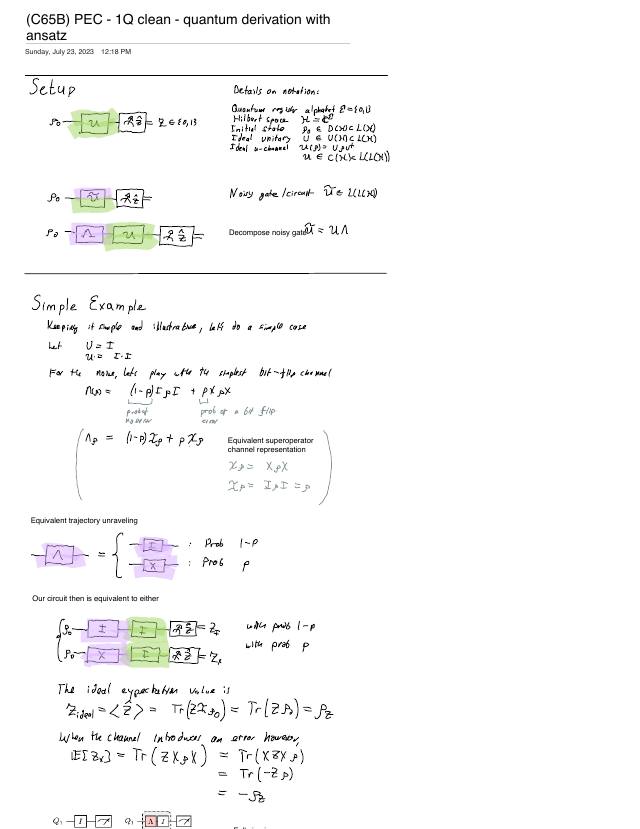 First page of PEC Derivation: Single Qubit, Simple (C65B)
