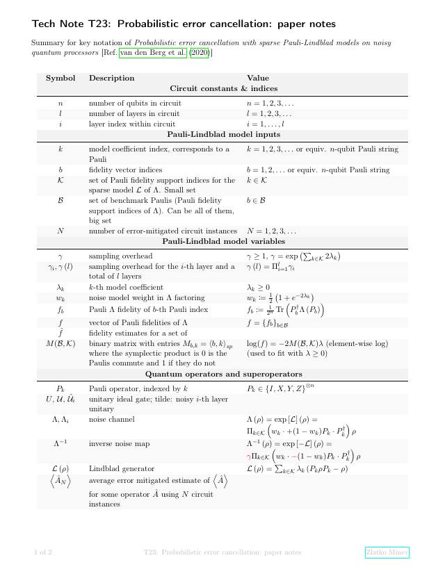 First page of Probabilistic Error Cancellation: Paper Notes